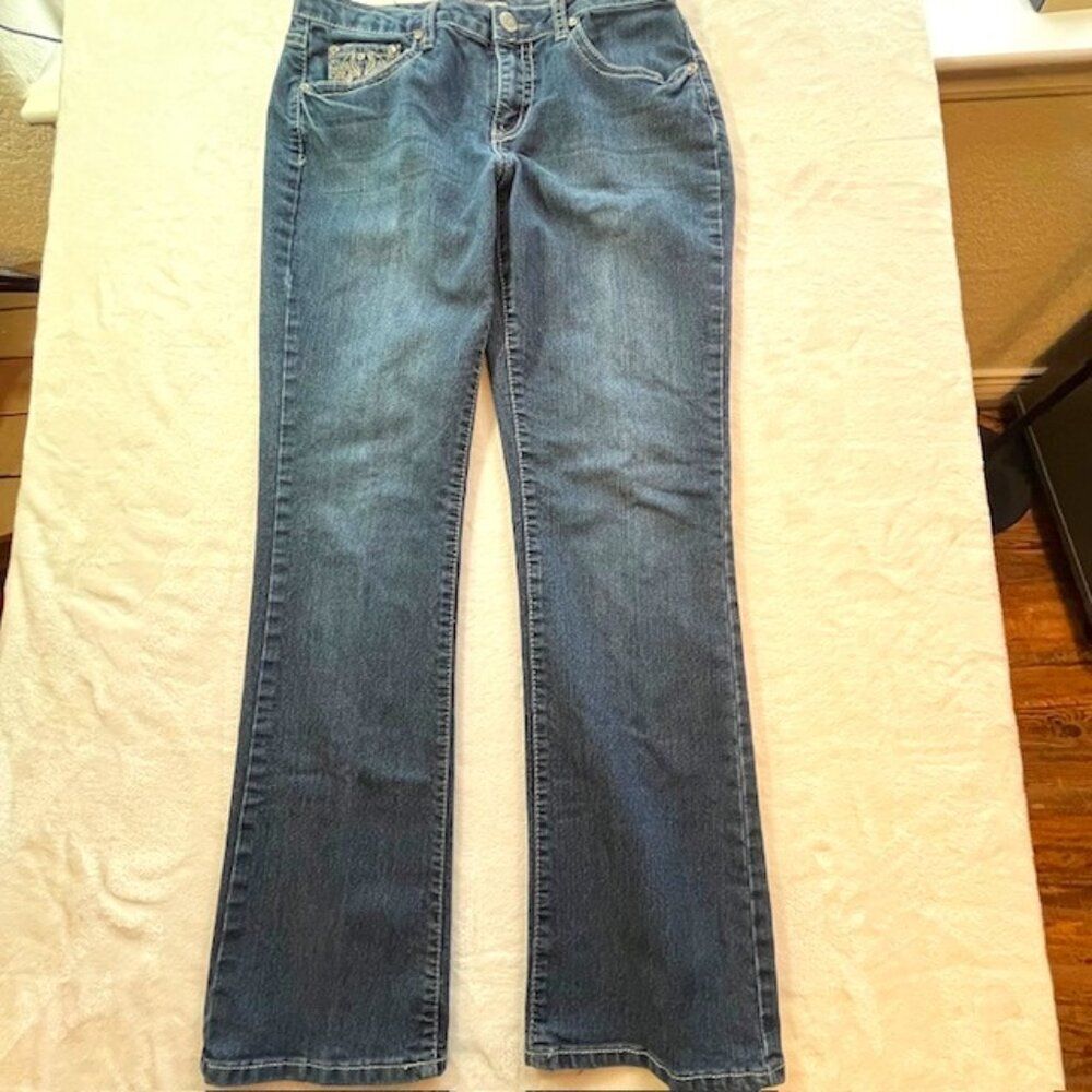 Earl Jeans Stonewashed Bootcut Jeans with Embroidered Pockets-  Size 8